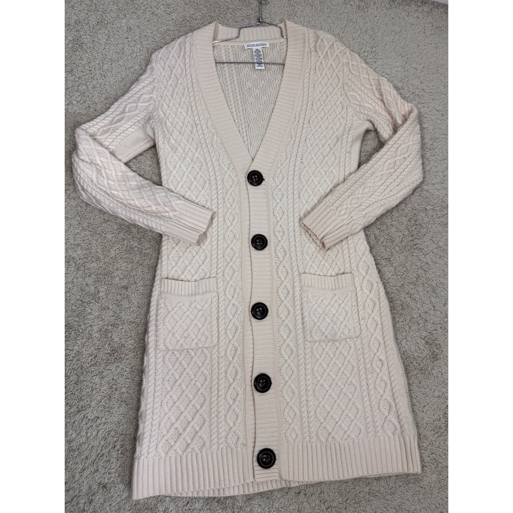 VTG Banana Republic Xtra Fine Merino Wool Long Cable Knit Cardigan Sweater Sz M